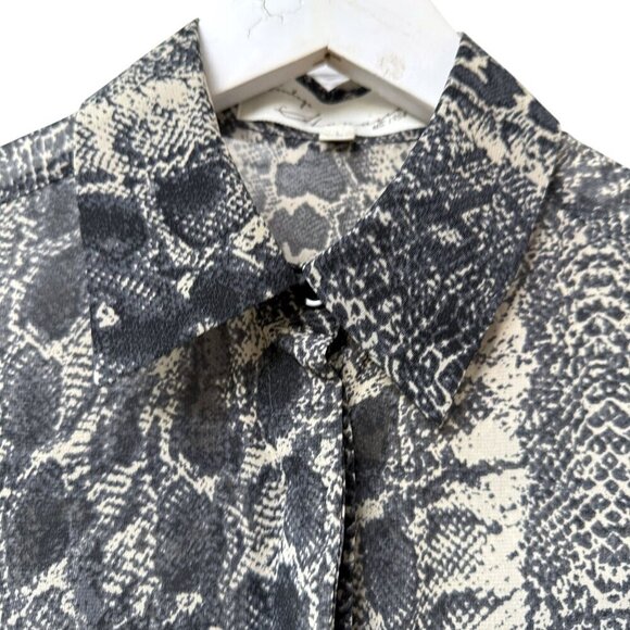 Vintage Havana Gray Snake Print Blouse Large Sheer Button Up Womens Top - Picture 3 of 12
